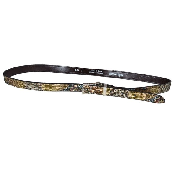 Berge Leather Belt Women L Shimmer animal reptile Print Made in Italy - Picture 1 of 11
